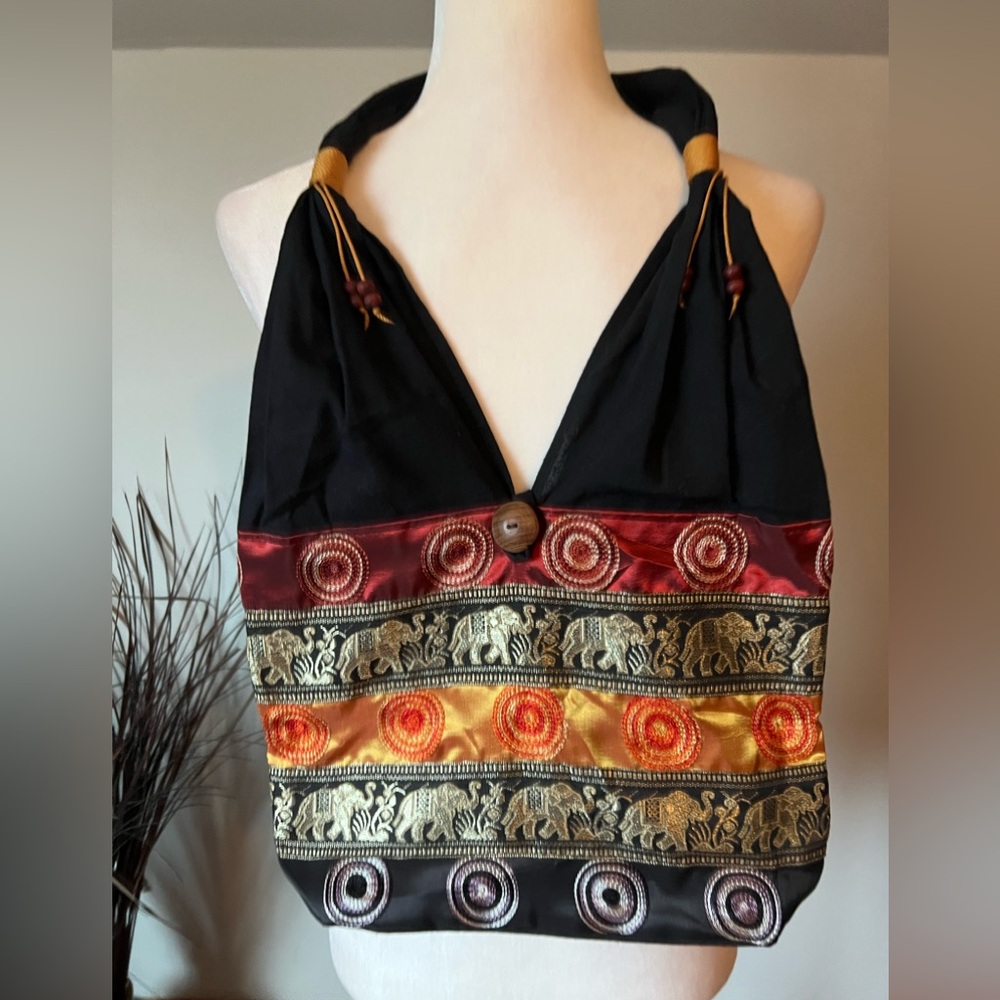 Colorful Elephant Patterned Shoulder Bag brightly colored button closure